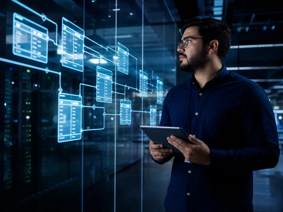 Engenheiro analisando a estrutura de um banco de dados